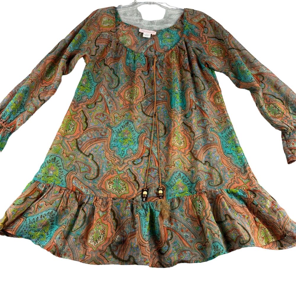 Band Of Gypsies Dress Women’s Small Colorful Paisley Sheer Long Sleeve Top Boho - Picture 7 of 10